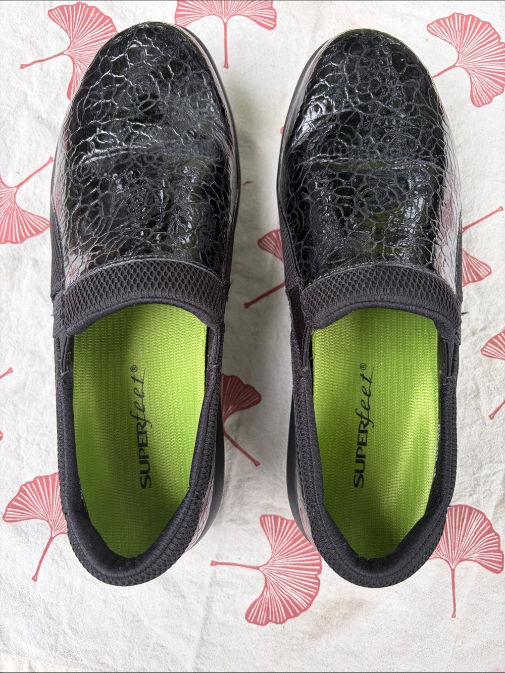 Alegria Black Slip-On Moccasins with Lime Green Insoles